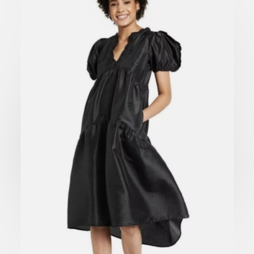 Kika Vargas x Target Black Puff Sleeve V-Neck Dress
